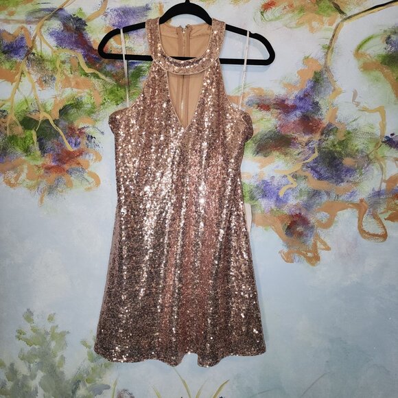 NWT Grandeur Rose Gold Sequin Cutout Dress-Lulus - Picture 5 of 7